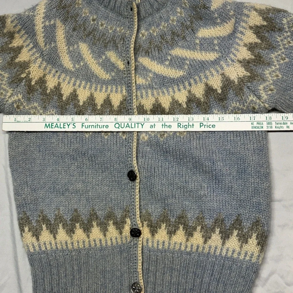 Vintage 80s Woolrich Woman Nordic Fair Isle 100% Wool Cardigan Sweater Size S